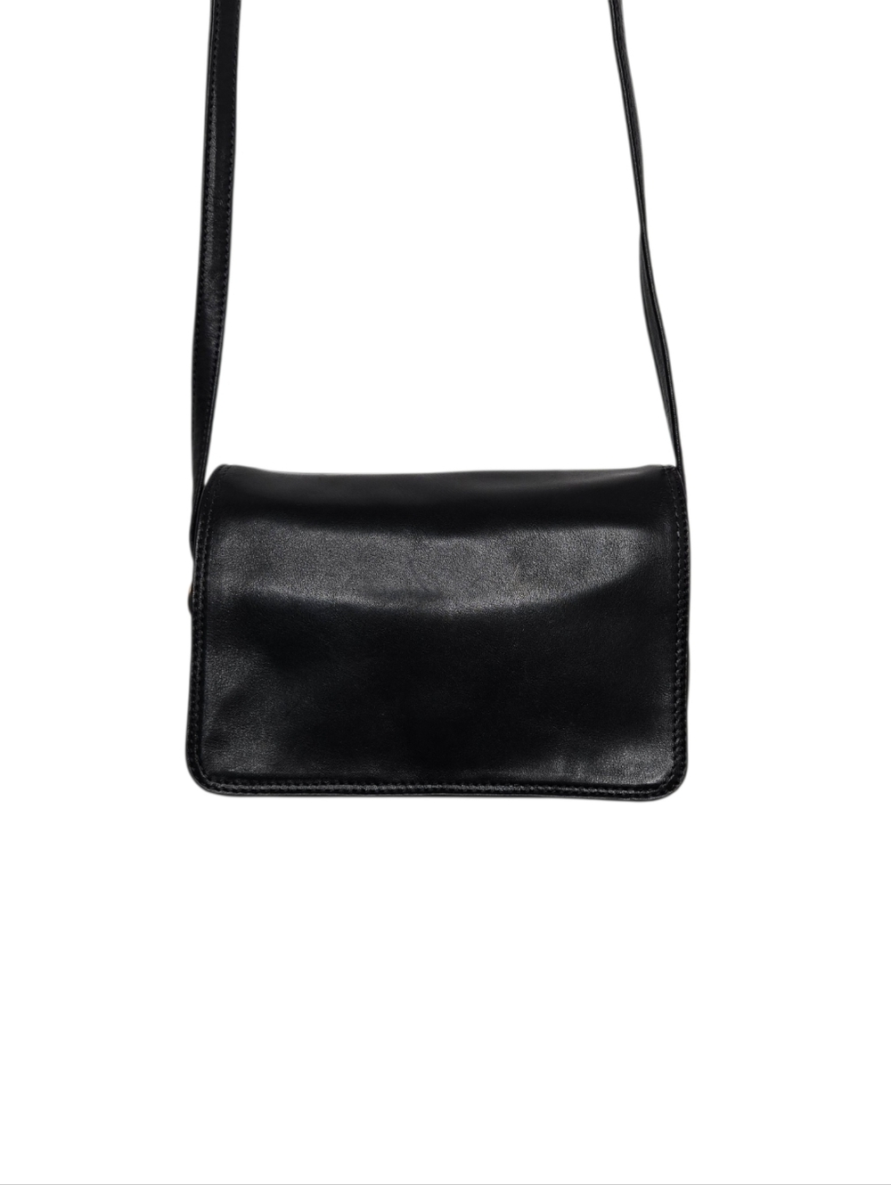 Peruzzi Firenze Black Leather Crossbody Bag Italian Minimalist Gold Hardware - Picture 3 of 16